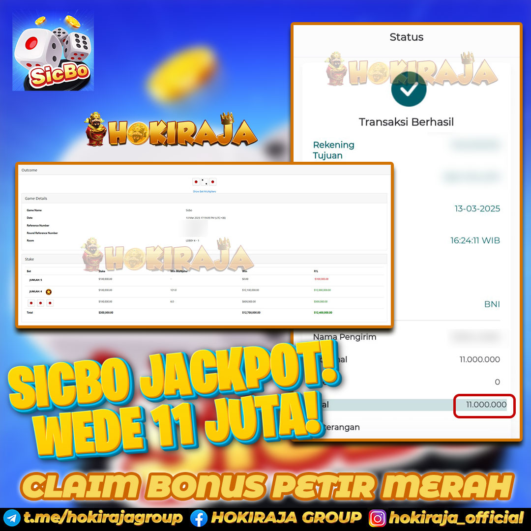 HOKIRAJA JACKPOT LIVE CASINO SICBO RP 11.000.000 ID : ANJ***