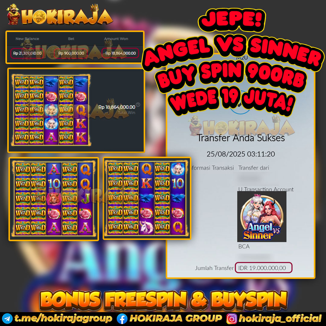 HOKIRAJA JACKPOT SLOT ANGEL VS SINNER RP 19.000.000 ID : DEN***