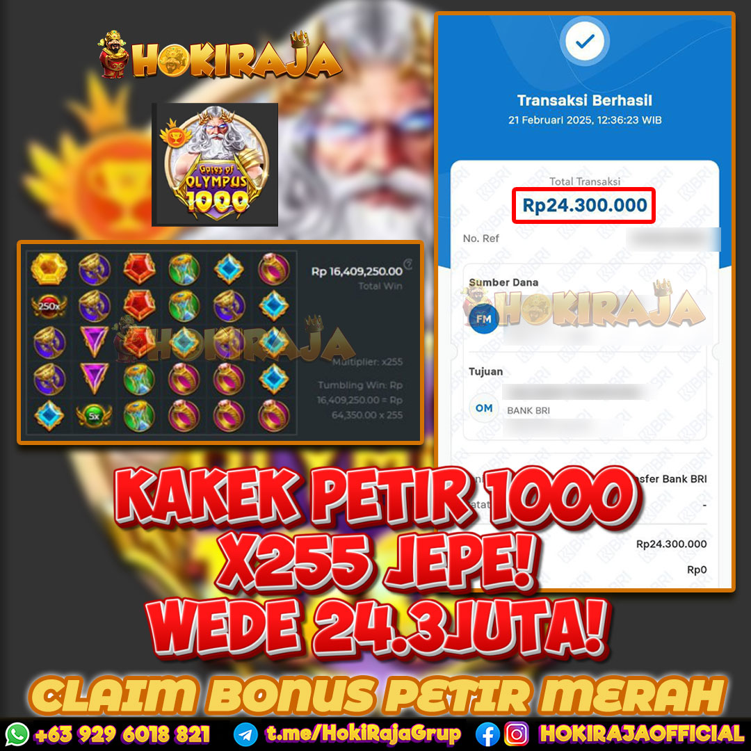 HOKIRAJA JACKPOT GATES OF OLYMPUS 1000 RP 24.300.000 ID : TDR***